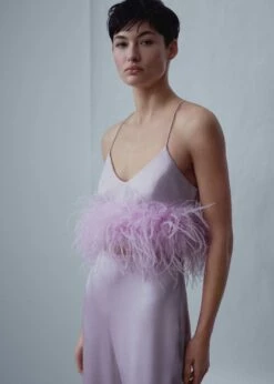 Top Satiné Détail Plumes