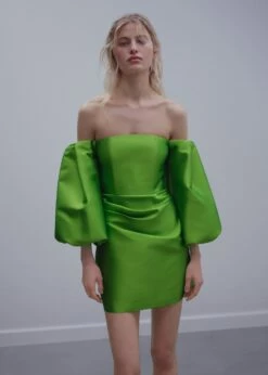 Robe Satin Manches Bouffantes -New Trendy Shop 57001099 40 D2