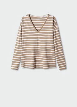 T-shirt Coton Col En V -New Trendy Shop 57014404 06 B