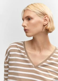 T-shirt Coton Col En V -New Trendy Shop 57014404 06 D1