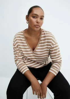 T-shirt Coton Col En V -New Trendy Shop 57014404 06 D4