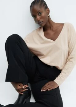 T-shirt Coton Col En V -New Trendy Shop 57014404 08 D4