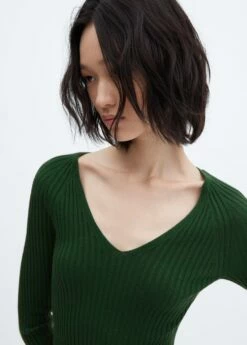 Robe Maille Côtelée Col V -New Trendy Shop 57025795 43 D1