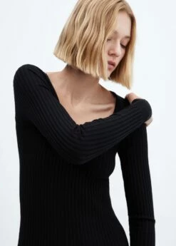 Robe Maille Côtelée Col V -New Trendy Shop 57025795 99 D1