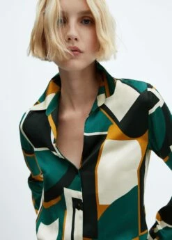 Chemise Satinée En Imprimé Géométrique -New Trendy Shop 57025984 43 D1