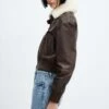 Bomber Cuir Col Imitation Mouton Retourné