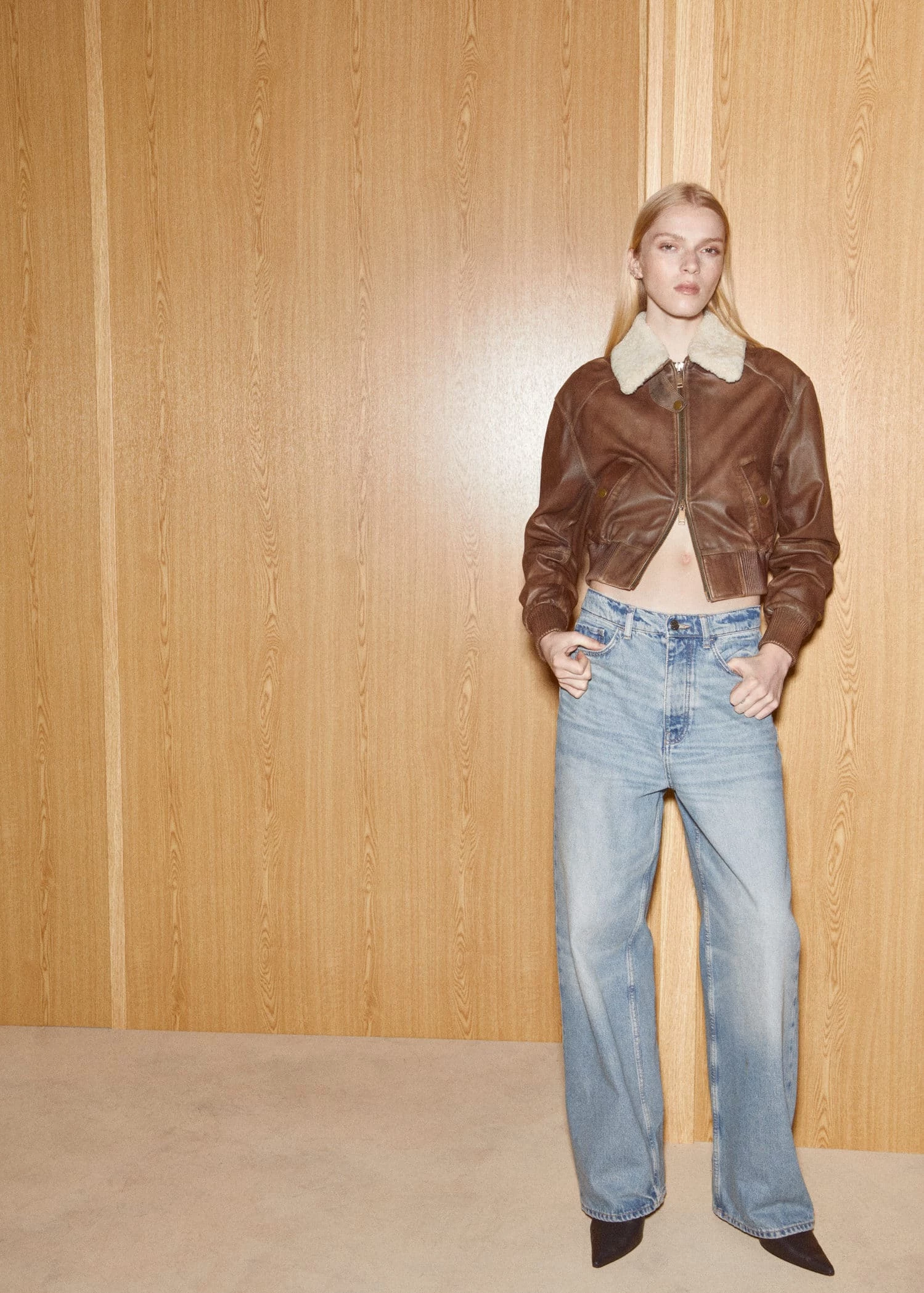 Bomber Cuir Col Imitation Mouton Retourné 6 Bomber Cuir Col Imitation Mouton Retourné – Image 6