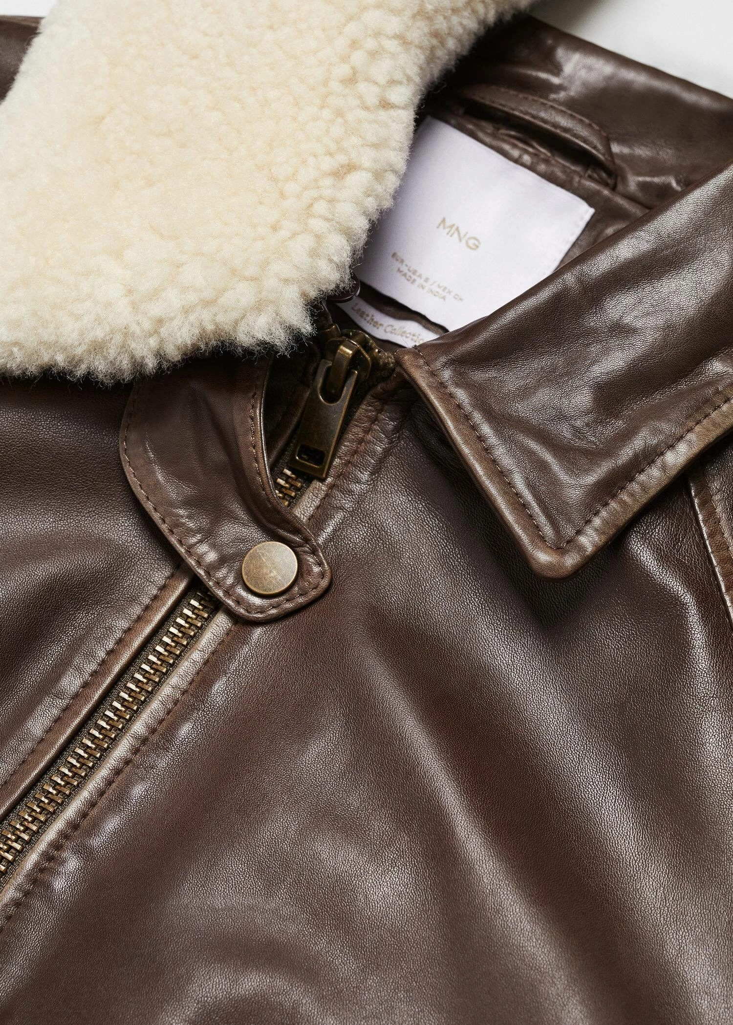 Bomber Cuir Col Imitation Mouton Retourné 7 Bomber Cuir Col Imitation Mouton Retourné – Image 7