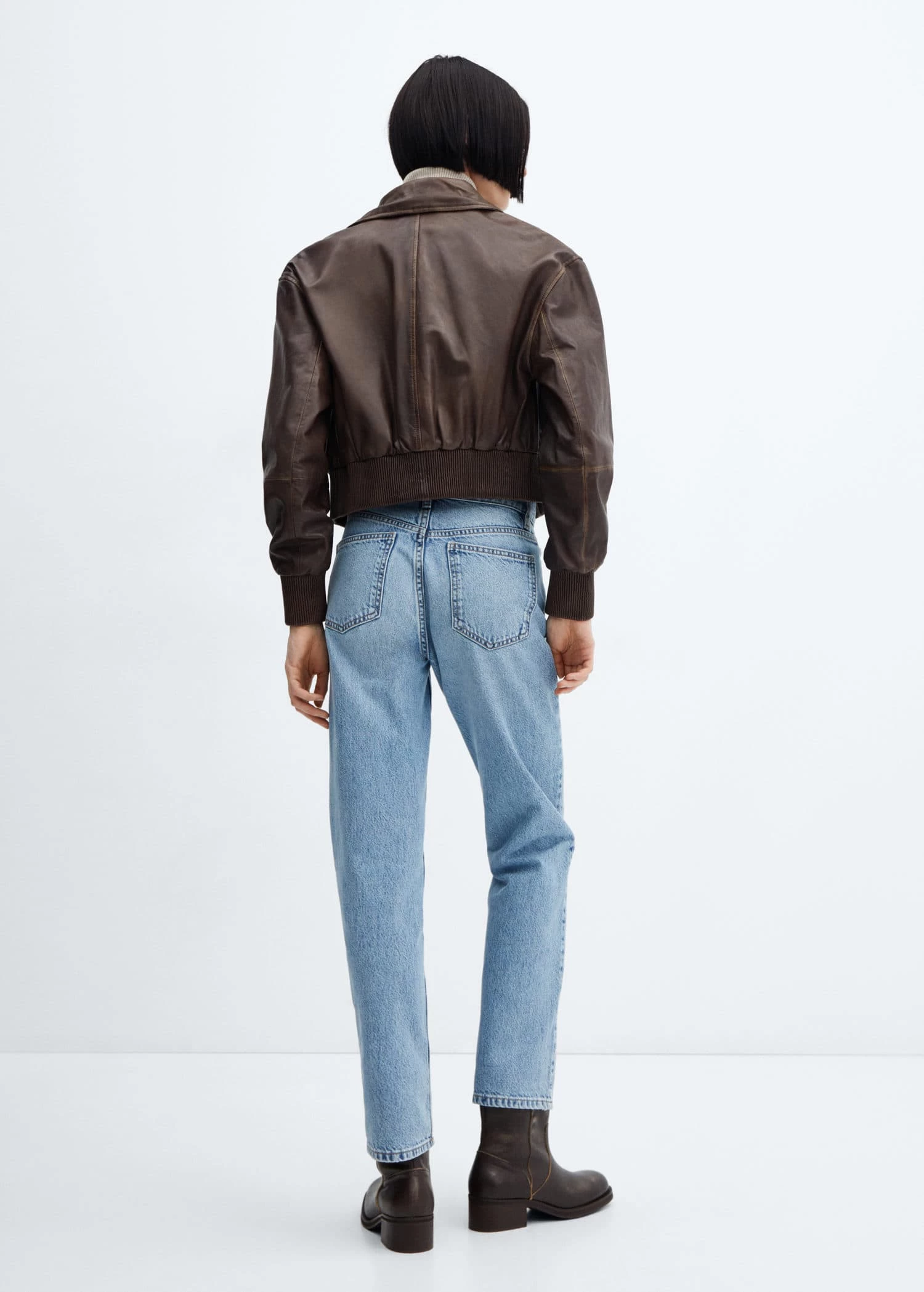 Bomber Cuir Col Imitation Mouton Retourné 3 Bomber Cuir Col Imitation Mouton Retourné – Image 3