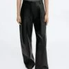 Pantalon Droit Cuir Taille Haute