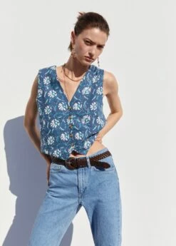 New Trendy Shop 19 Gilet Lin Fleuri