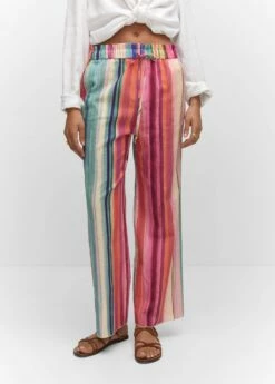 Pantalon Lin Rayures Multicolores