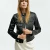 Blouson Cuir Fermeture Éclair Symétrique