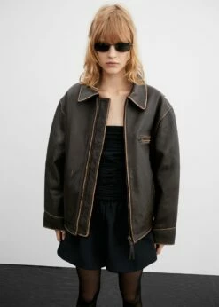 Veste Cuir Effet Usé Oversize