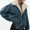 Veste Bomber En Jean Imitation Mouton Retourné