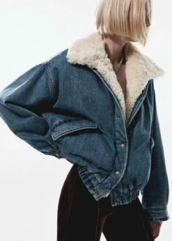 Veste Bomber En Jean Imitation Mouton Retourné