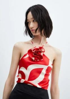 Top Satiné Imprimé Fleur Décorative -New Trendy Shop 57073821 70 D1