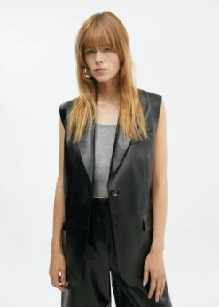 Gilet Long Cuir